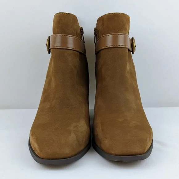 Vionic Tenley Ankle Boot Suede Leather Mid Shaft Zip Closure Toffee 9M NIB - Picture 7 of 15